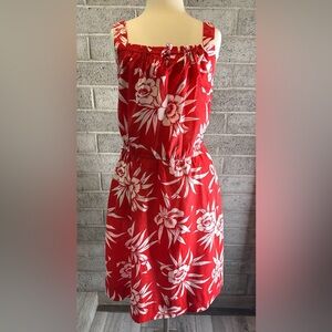 Oops California Red Floral Sundress L | Hawaiian Print Sleeveless Summer Dress